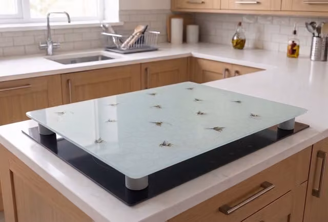 Whitey White Honeycomb Bee Glass Hob Cover, W: 60 cm x D: 52 cm