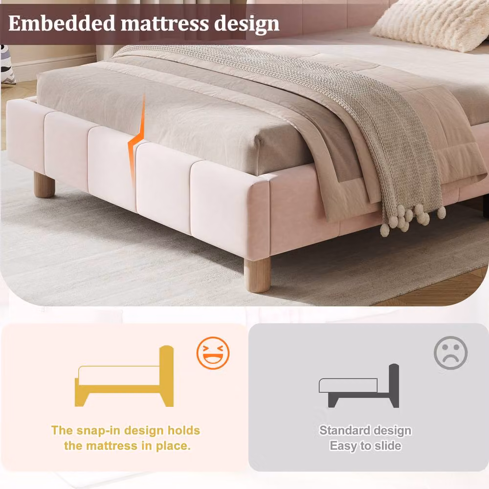STILVORA 3ft Single Upholstered Velvet Bed Frame in Pink with Side Compartments and Bedside Shelf, W/D/H: 90 x 190 cm – 3