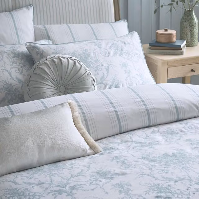 Laura Ashley Tuileries Seaspray Blue Floral Cotton Mako Satin Housewife Pillowcase