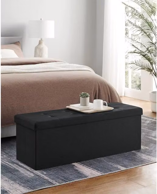 SONGMICS Large Storage Ottoman Bench in Black – 1