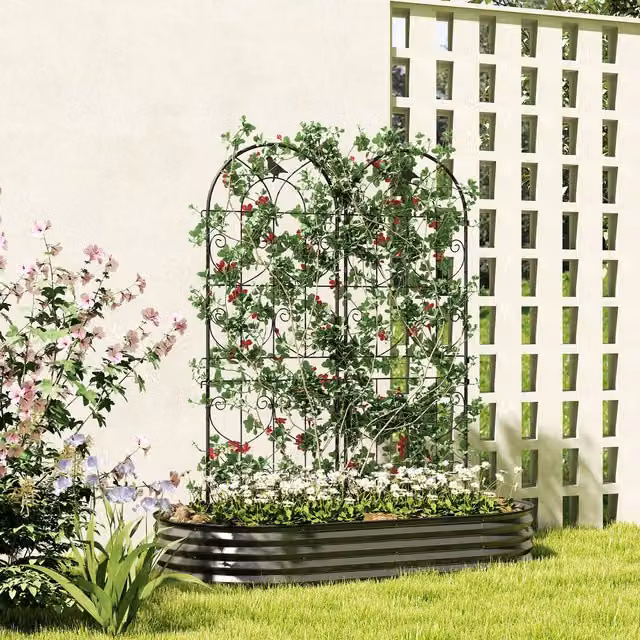 OUTSUNNY Set of 2 Metal Garden Trellis Panels in Black, H 150 cm x W 50 cm – 1