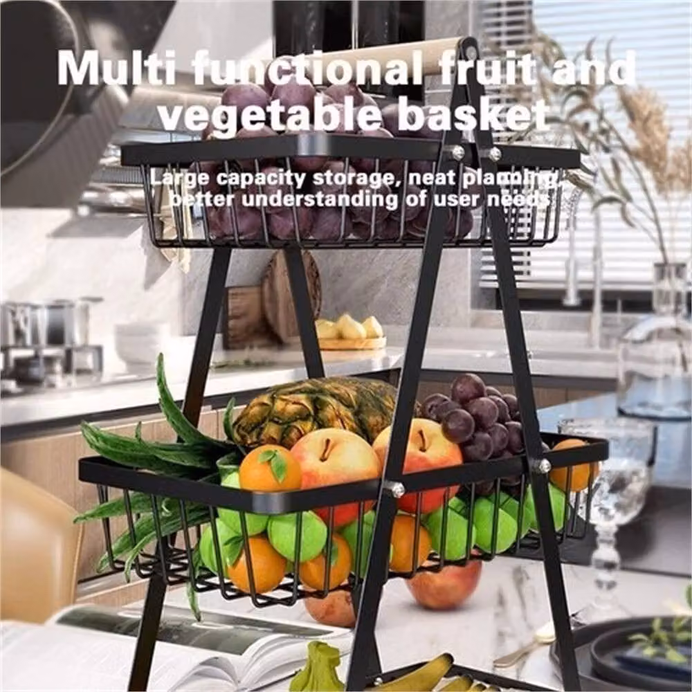 Pawnora 3 Tier Metal Fruit Storage Basket in Black – 3