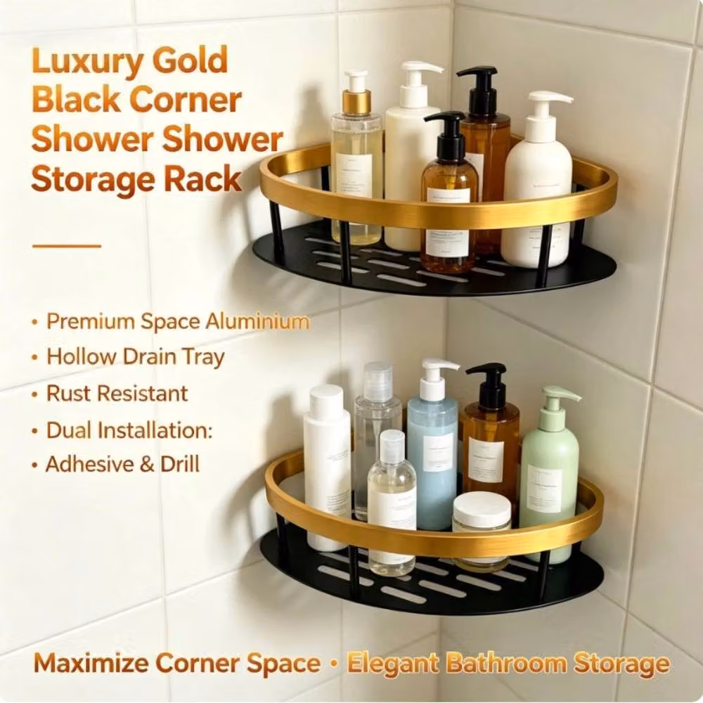 Nordara 4-Piece Aluminium Bathroom Corner Shower Caddy Mount in Black – 2