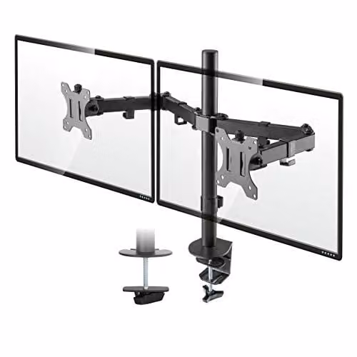 TTAP Double Arm Monitor Mount Desk Stand Bracket for 13-27 inch Screens, Black, VESA 75x75mm to 100x100mm – 1