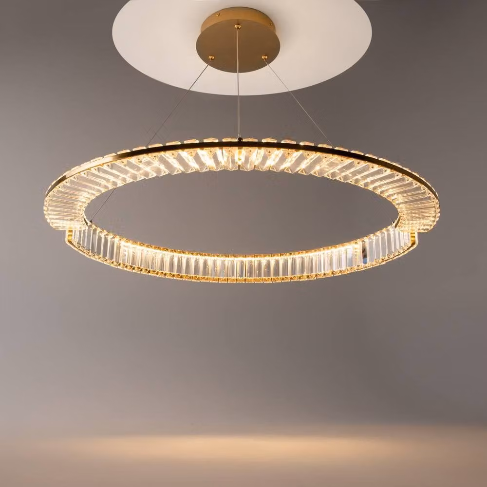 Netlighting Krone Modern 80cm Pendant Light in Gold and Brass with Crystal Shade, 3000K, 2925lm – 2