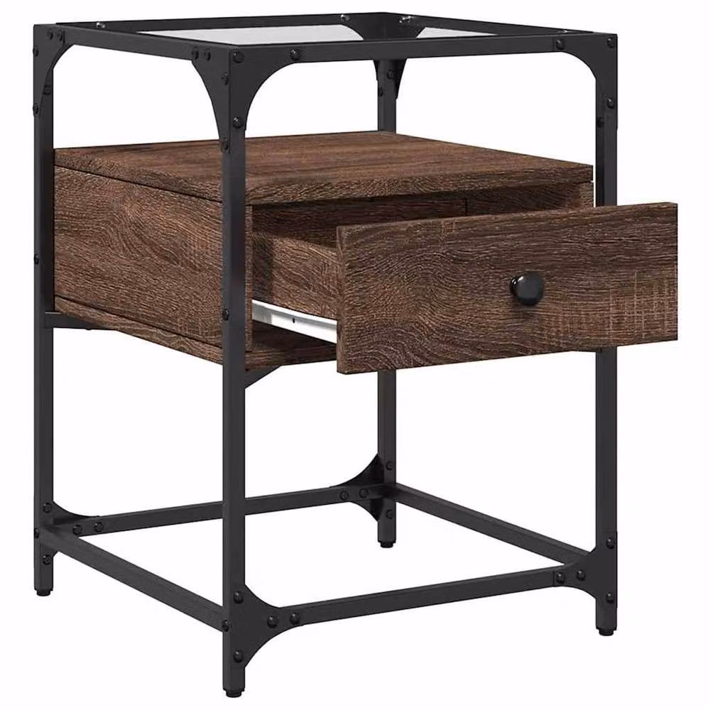 Berkfield Home Set of 2 Bedside Cabinets in Brown Oak, W/D/H: 40 x 40 x 55 cm – 6