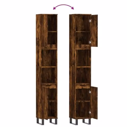 vidaXL Tall Industrial Bathroom Cabinet in Brown Oak with Metal and Wood Finish – 3