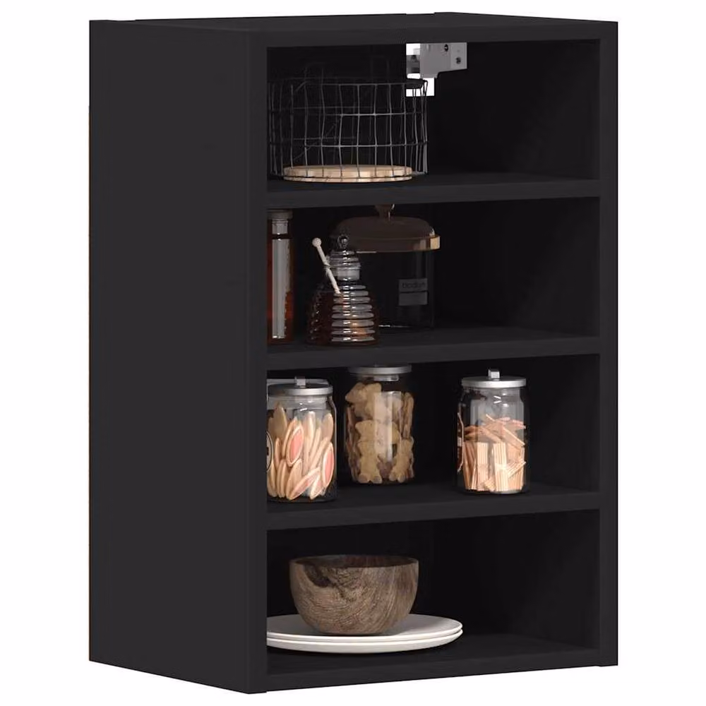 Berkfield Home Black Wall Mounted Hanging Kitchen Cabinet with Hinged Doors and Open Shelf, W/D/H: 40 x 29.5 x 60 cm – 2
