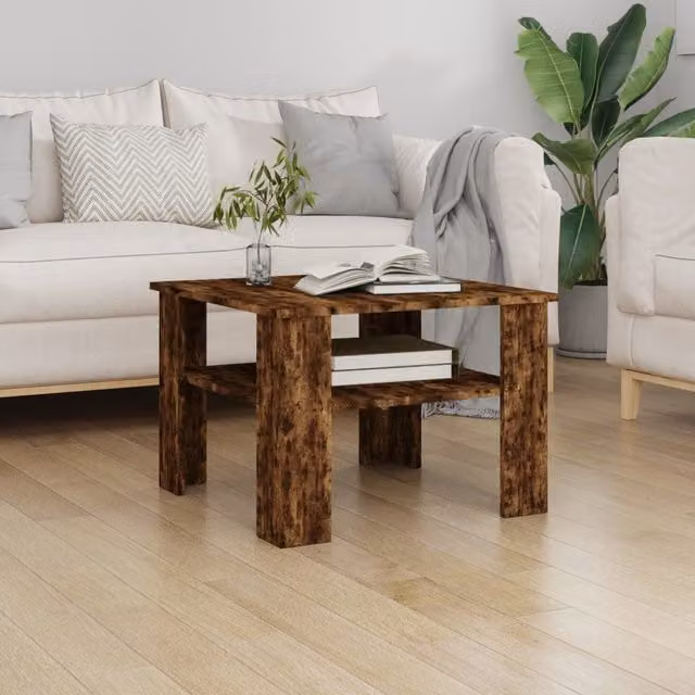 Berkfield Home Smoked Oak Coffee Table in Brown, W/D/H: 60 x 60 x 42 cm – 1