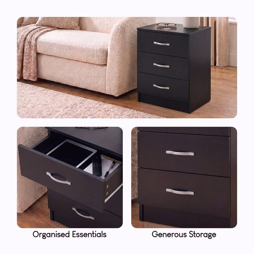 Vida Designs Riano 3 Drawer Bedside Chest Set of 2 in Black – 4
