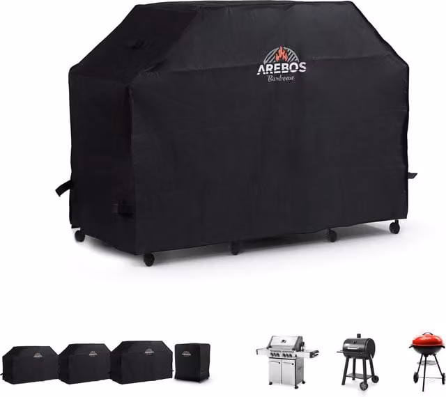 AREBOS Black PVC Protective Cover for Gas, Charcoal or Electric BBQ Grills, W/D/H: 152 x 71 x 112 cm