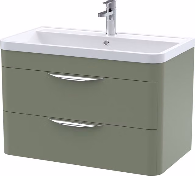 Balterley Contemporary Wall Hung 2 Drawer Bathroom Vanity Unit, Green, W: 80 cm, D: 54 cm