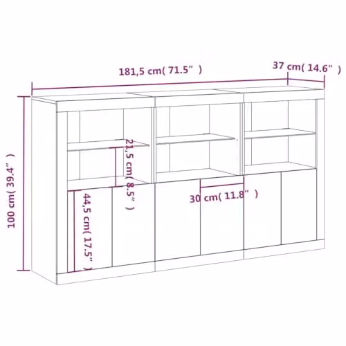vidaXL Modern Sideboard with Integrated LED Lights in Sonoma Oak, Brown, W/D/H: 181.5 x 37 x 100 cm – 3