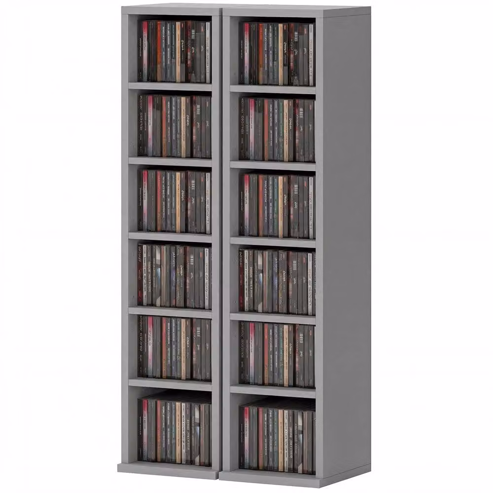 STILVORA Set of 2 Grey CD Storage Units with Adjustable Shelves – 4