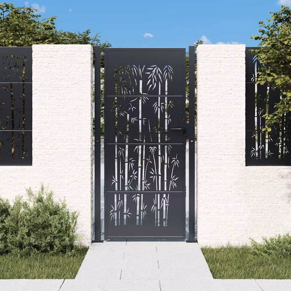 Berkfield Home Beautiful Garden Gate in Anthracite Grey Steel with Bamboo Design, W: 105 cm, H: 205 cm – 2
