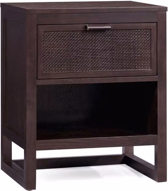 Teamson Home Hatteras Nightstand with Rattan Detail and Soft Close Drawer in Black Finish, W: 50.8 cm, D: 40.64 cm, H: 60.96 cm – 1