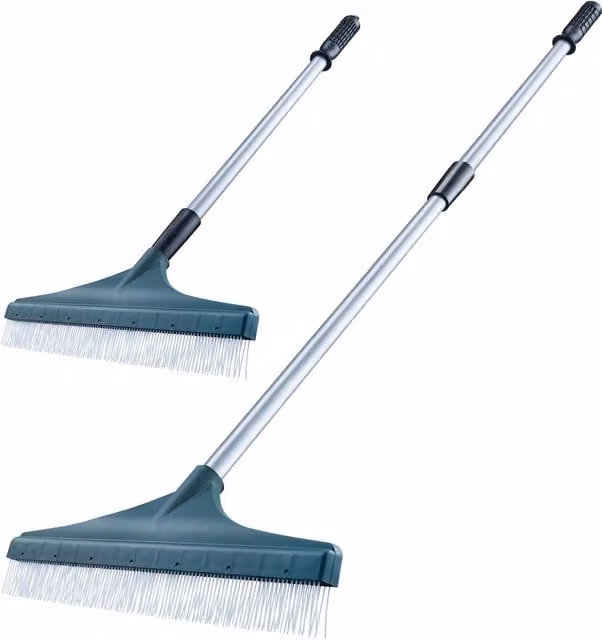 Bergman Tools Silver Telescopic Artificial Grass Astro Lawn Rake with Soft Nylon and Steel Bristles, Length: 78 cm - 130 cm