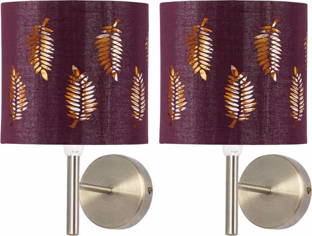 First Choice Lighting Brea Set of 2 Antique Brass Wall Lights with Red Fabric Shades – 1