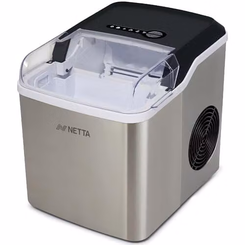 NETTA Ice Maker Machine with 12kg Capacity and 1.8L Tank in Stainless Steel and Black