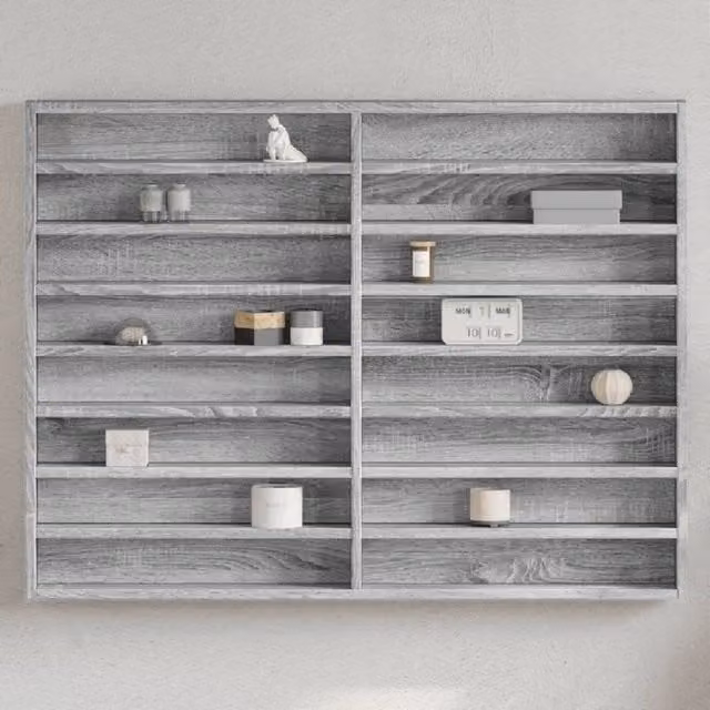 Berkfield Home Vitrine Cabinet in Grey Sonoma with Glass Doors, W/D/H: 100 x 8.5 x 75 cm