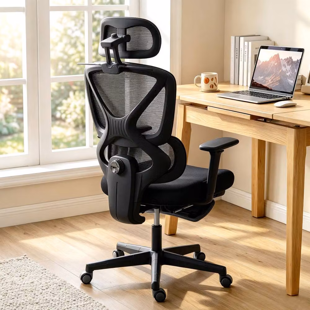 STILVORA Ergonomic Office Chair with Headrest and Armrests in Black Fabric – 2