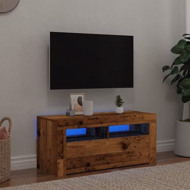 Berkfield Home Modern TV Cabinet with LED Lights in Old Wood Brown, W/D/H: 90 x 35 x 40 cm