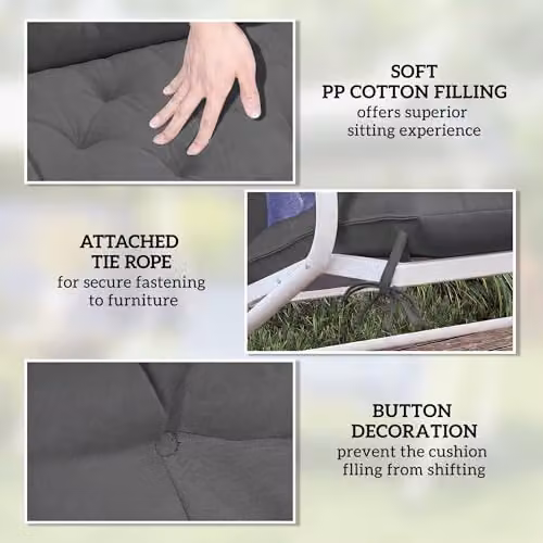 Outsunny Black Rectangular Garden Bench Cushion with Ties and Water Repellent Fabric, W: 110 cm – 4