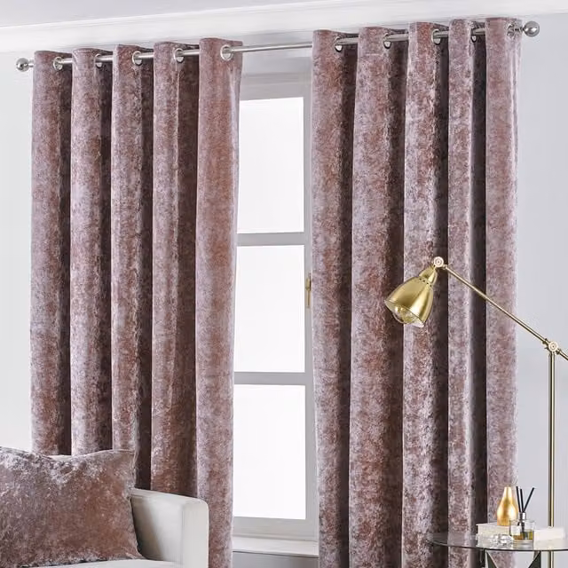 Make It A Home Verona Crushed Velvet Ringtop Eyelet Curtains, Pink, Width: 168 cm, Height: 183 cm