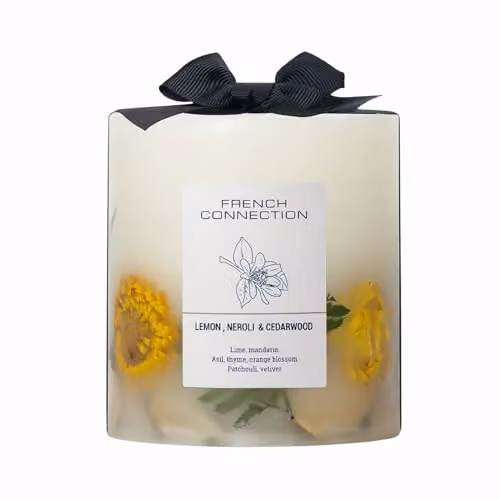 French Connection Lemon and Cedarwood Scented Botanical Pillar Candle, 660g – 1