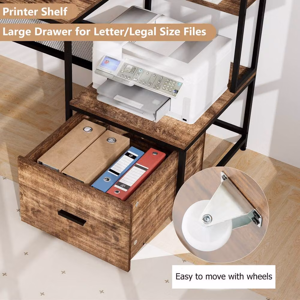 Costway Brown Computer Desk with Monitor Stand and File Drawer – 4