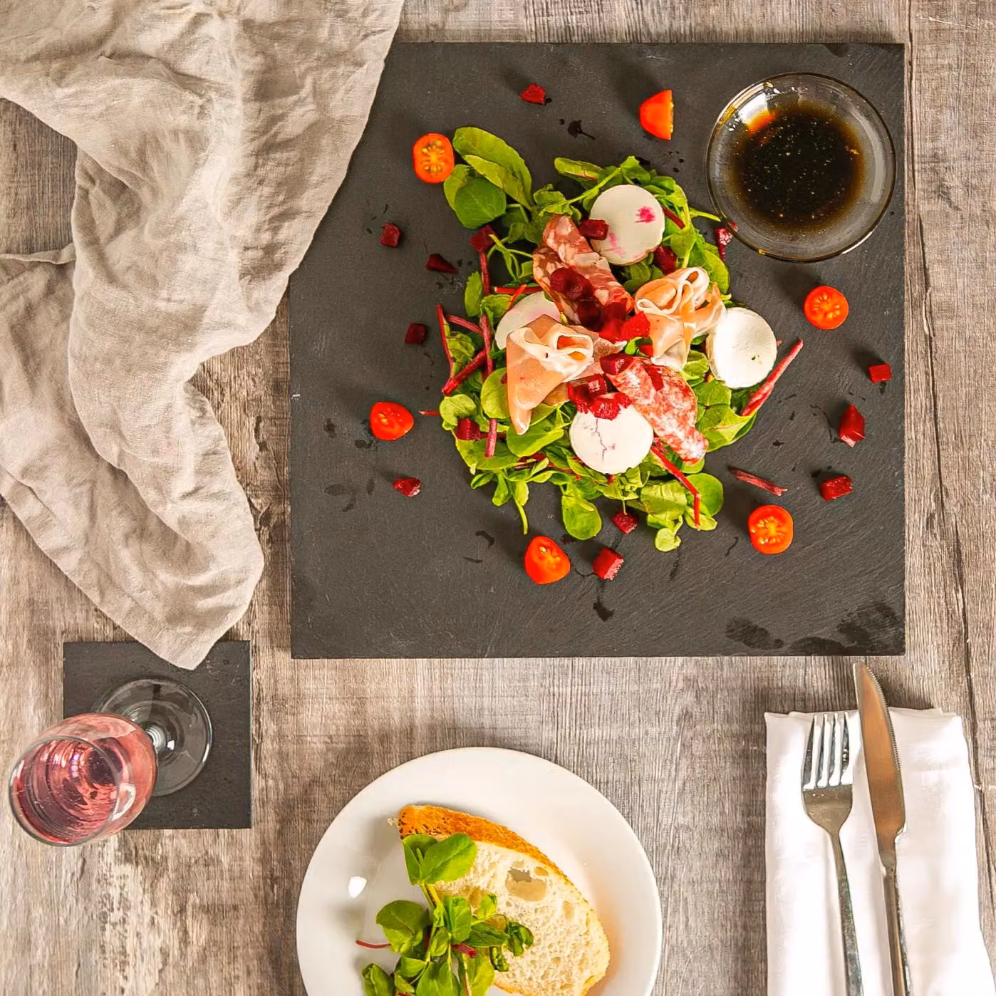 Argon Tableware Square Slate Placemats and Coasters, 12 Piece Set, Black or Grey, 33 cm – 6