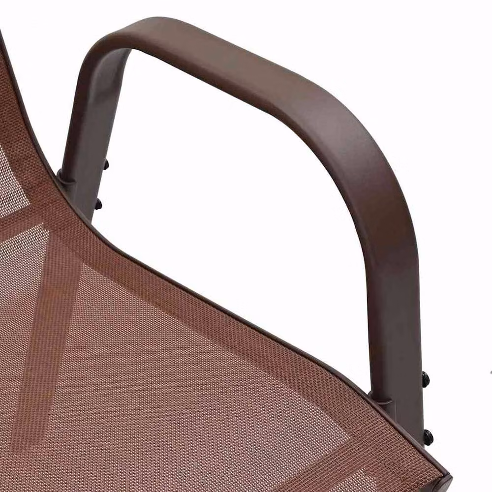 Berkfield Home Stackable Garden Chairs with Armrests, 2 Piece Set, Brown Textilene Fabric and Powder Coated Steel – 6