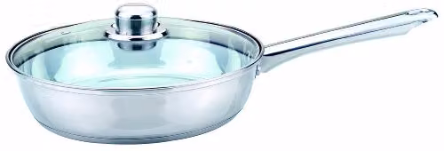 Haden Stainless Steel Frying Pan with Glass Lid, Silver, Diameter: 24 cm
