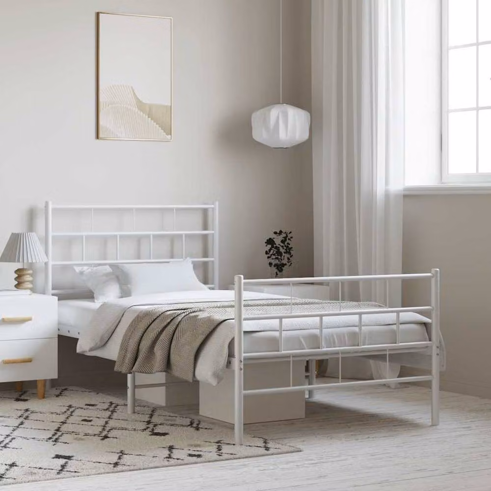 Berkfield Home Metal Bed Frame with Headboard and Footboard in White, W/D/H: 100 x 190 cm – 2