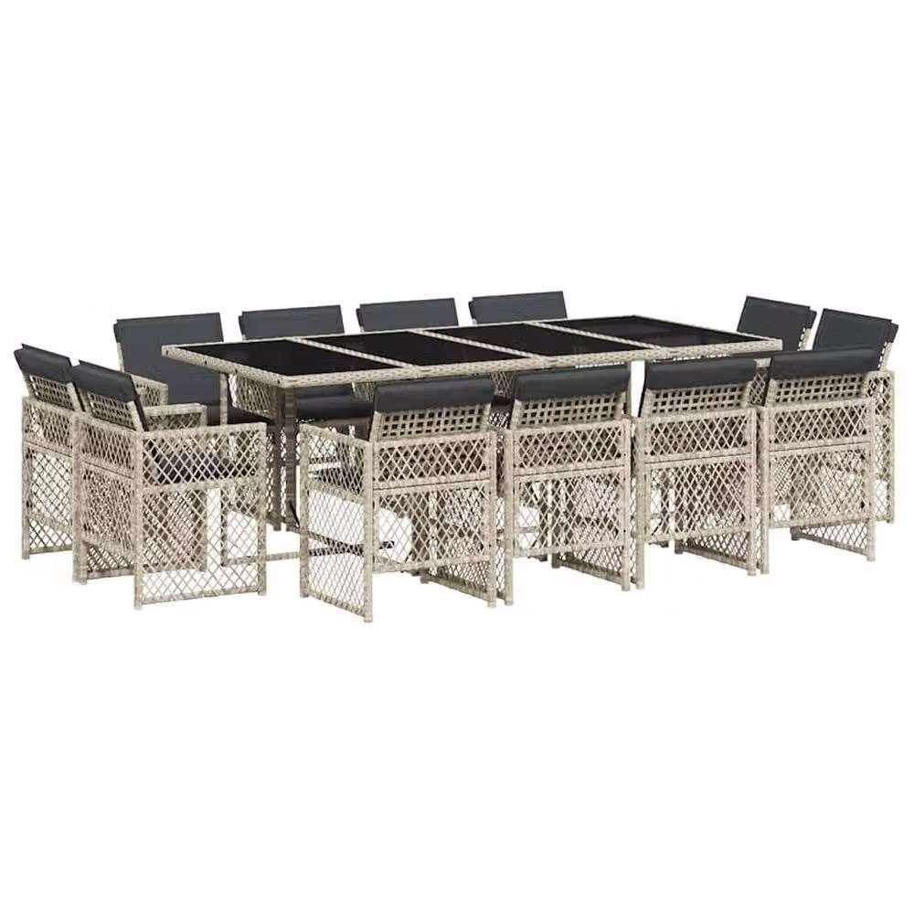 Berkfield Home 13 Piece Light Grey Poly Rattan Garden Dining Set with Cushions – 2