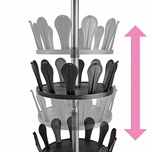 tectake 8-Tier Rotating Shoe Rack in Black with Height-Adjustable Pole (100-300 cm) – 3