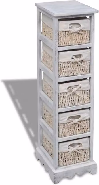 Berkfield Home White Wooden Wall Mounted Storage Rack with 5 Weaving Baskets – 1