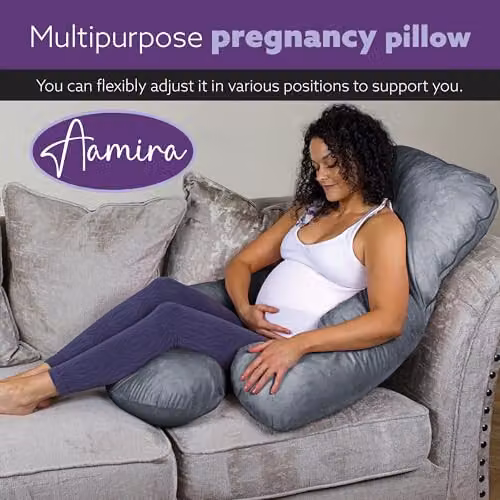 Aamira J Shaped Memory Foam Pregnancy Maternity Pillow with Velvet Cover, Grey, W/D/H: 140 x 70 x 20 cm – 9