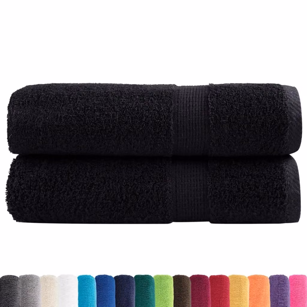 Berkfield Home SOLUND Premium Cotton Terry Hand Towels, Black, 2 Pack, W: 50 cm, L: 100 cm, 600 gsm – 2