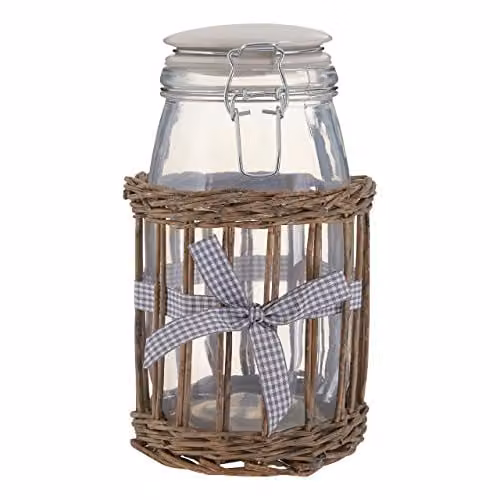 Premier Housewares Country Cottage 2-Piece Storage Jar Set, Grey and Transparent, 1500 ml – 1