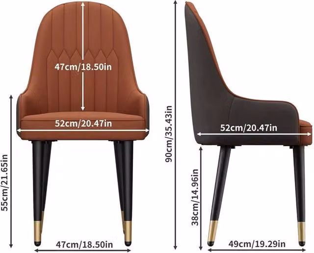 FLAVORA Set of 2 Modern Upholstered Dining Chairs in Orange and Grey Synthetic Leather – 1