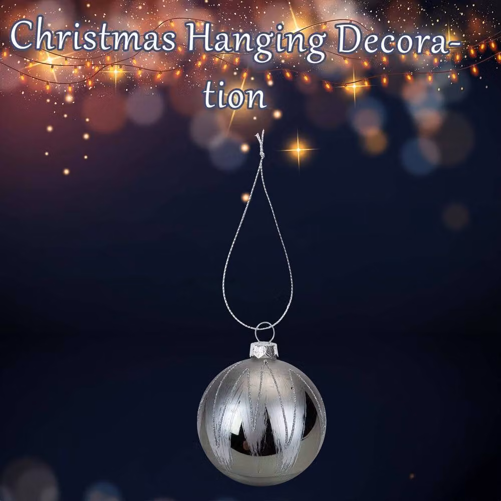 VFM e-Store Silver Glass Hanging Bauble Decoration, Round Abstract Geometric Design, W/D/H: 10 x 10 x 8 cm – 2