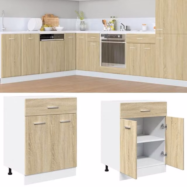 Berkfield Home Lyon Sonoma Oak Drawer Bottom Cabinet in Brown, W/D/H: 60 x 46 x 81.5 cm
