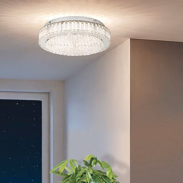 Eglo Balparda Chrome Crystal LED Ceiling Light, Silver, Diameter: 61 cm