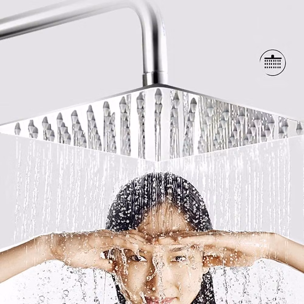 NESTLUNE Square Chrome Overhead Rain Shower Head with Anti-Limescale Feature in Silver – 2