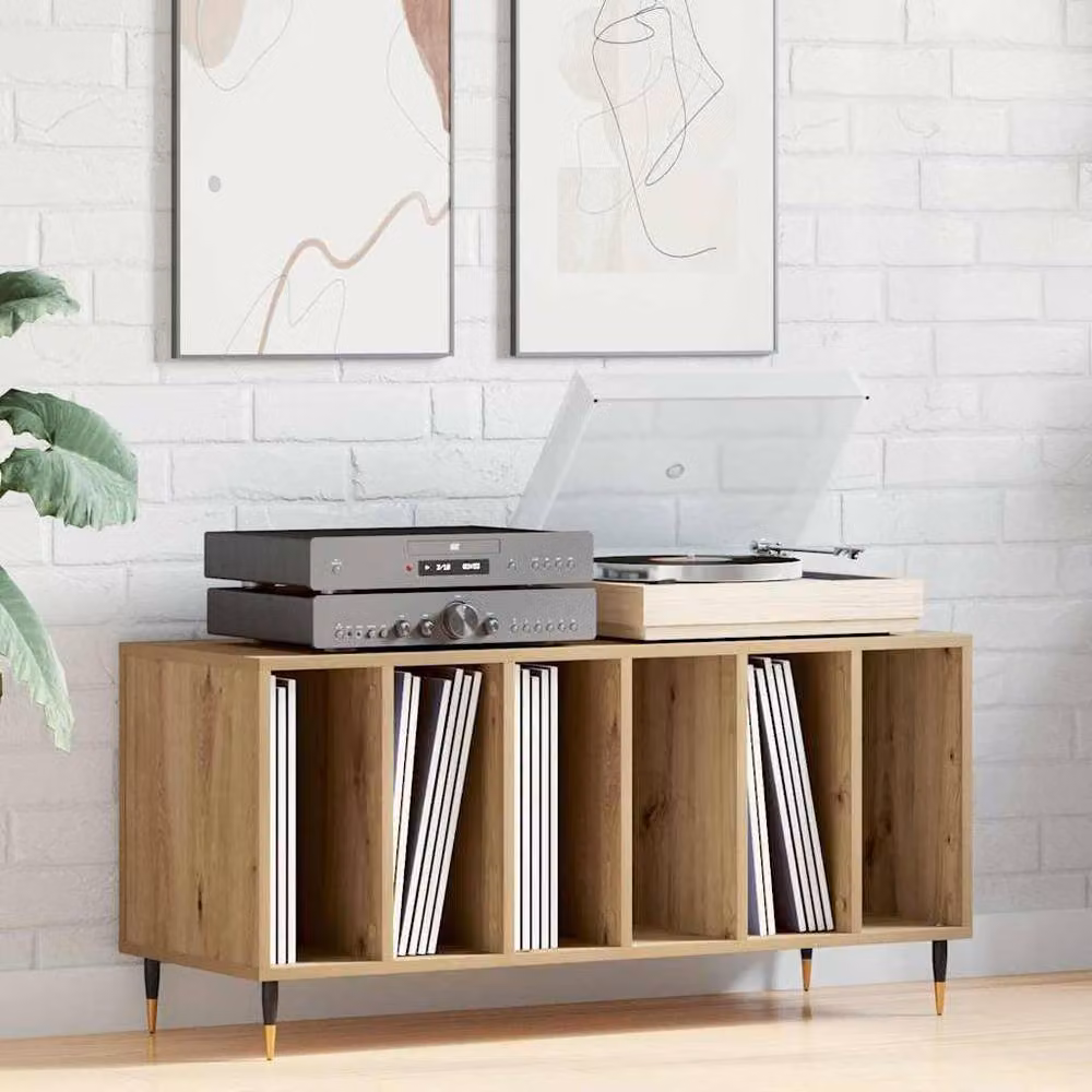 Berkfield Home Artisan Oak Record Cabinet in Brown, W/D/H: 100 x 38 x 48 cm – 2