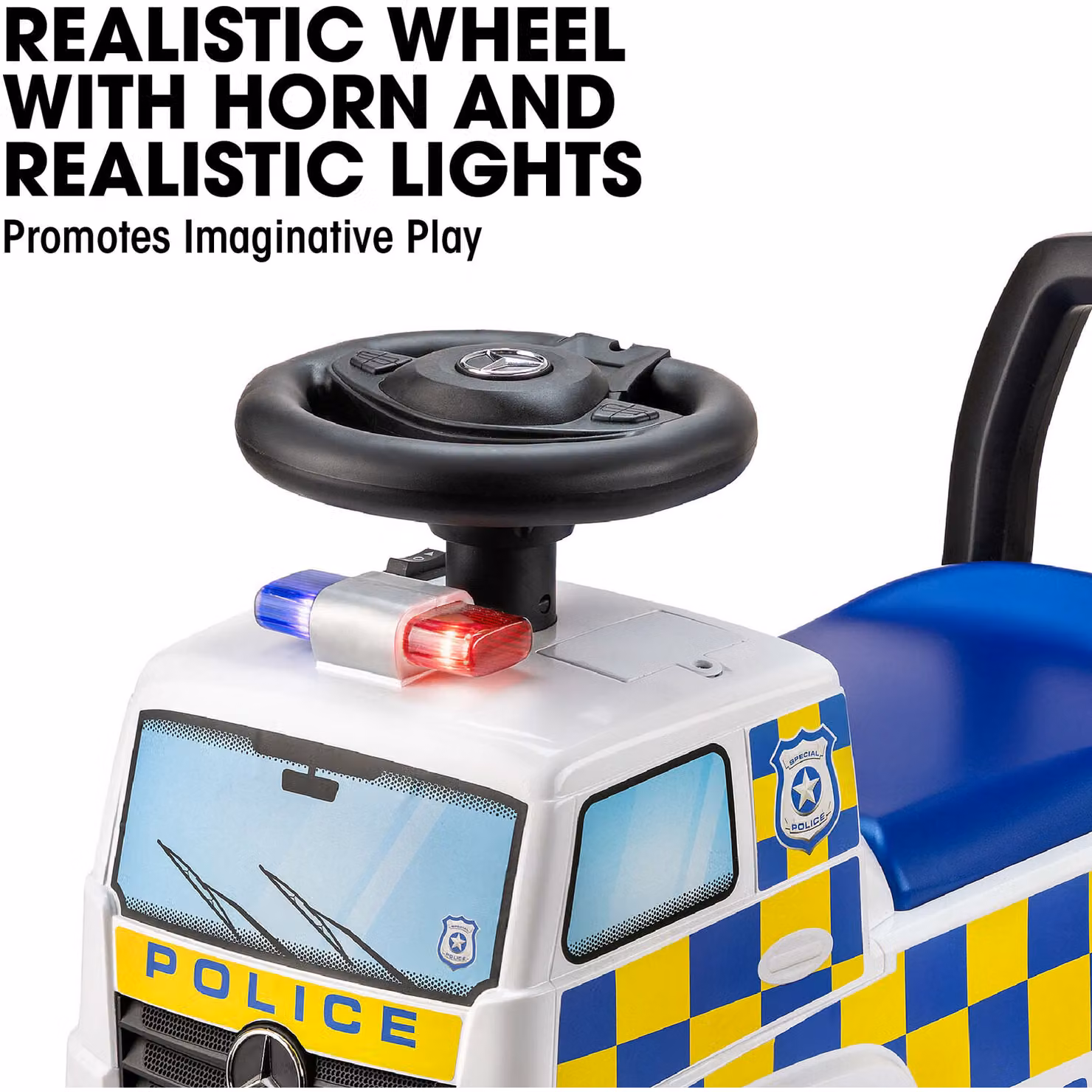 Xootz Mercedes Police Ride On Car with Light and Sound, White – 3