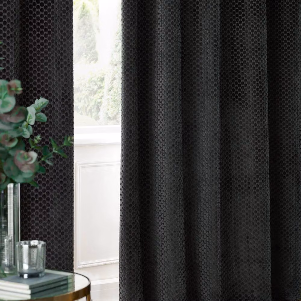 Paoletti Neptune Luxury Velvet Eyelet Curtain Pair in Anthracite Grey, Width: 229 cm, Drop: 137 cm – 3