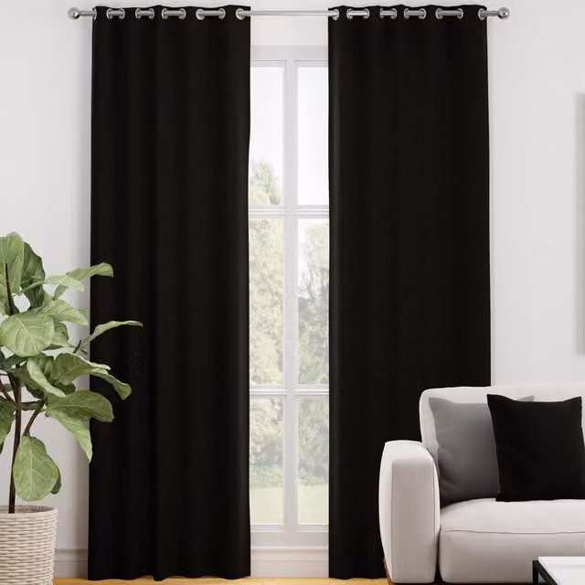 Terrys Kansai Plain Made to Measure Blackout Eyelet Curtain Panel in Black