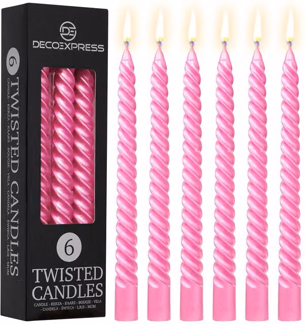 Deco Express Pink Twisted Candles, Pack of 6